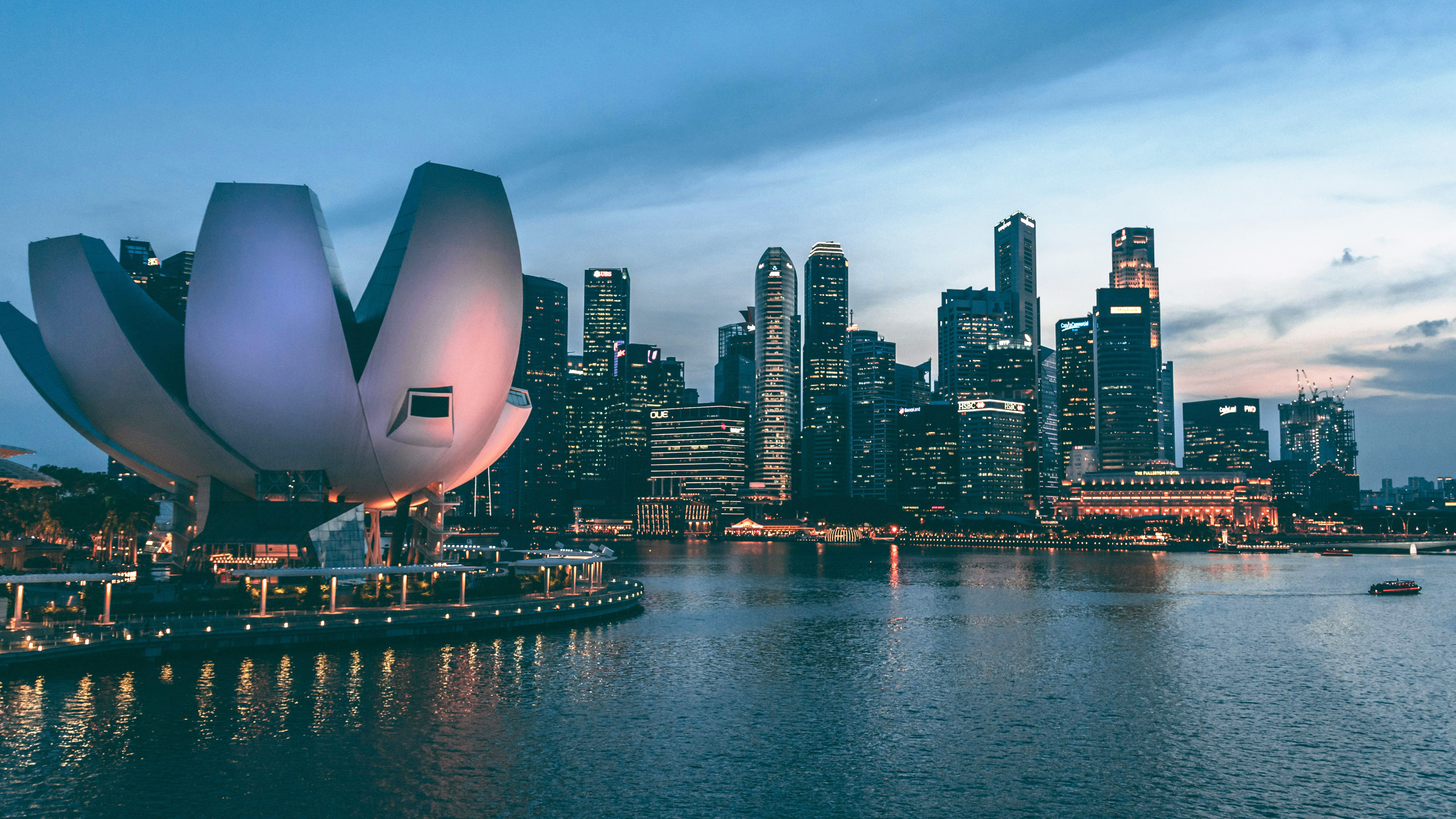 Singapore’s Marina Bay financial district at dusk